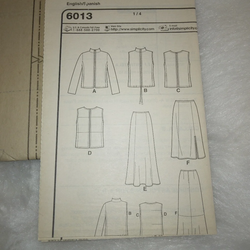 NEW LOOK 6013 Sz 8-18 Misses Quilted jacket or vest, skirt in 2 lengths.
